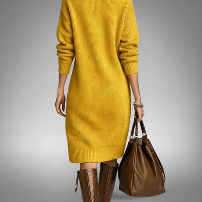 Button Collar Long Sleeve Knit Midi Dress