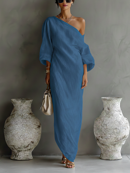 Off Shoulder Puff Sleeve Straight Dress