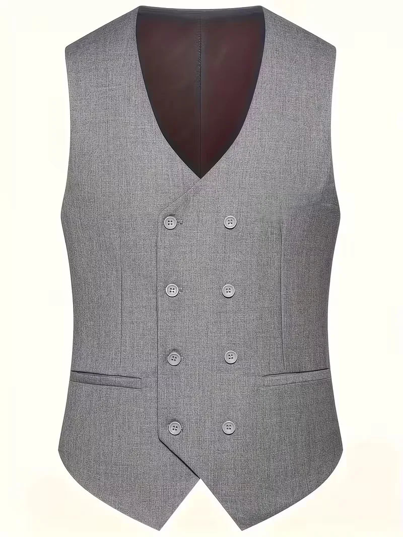 Peak Lapel Double-Breasted Vest Three-Piece Suit Set For Men
