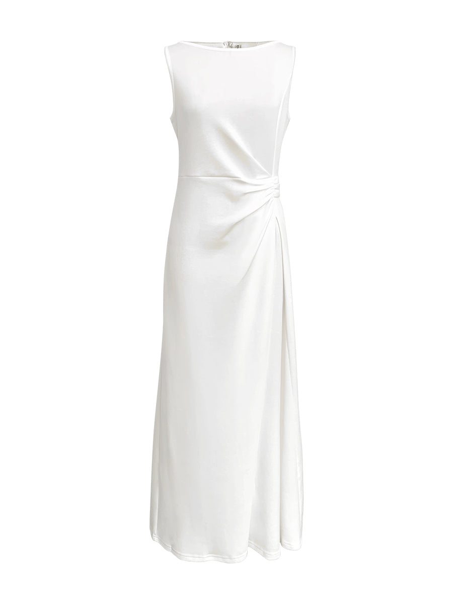 Sleeveless Ruched Waist Round Neck Maxi Dress
