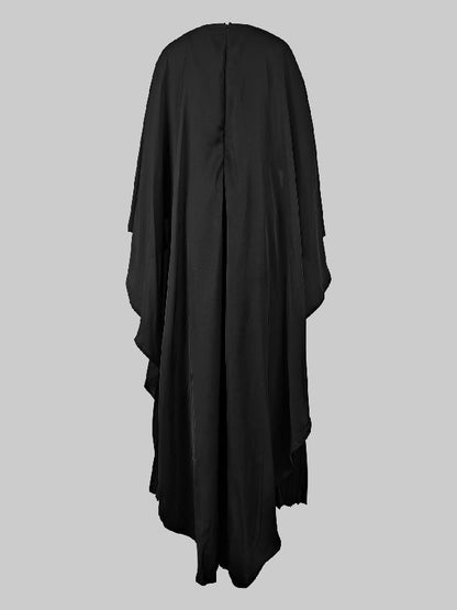Cape Layered Pleated Round High Maxi Dress