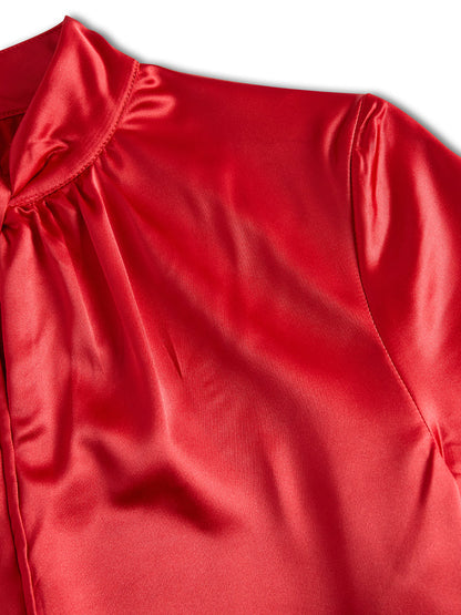 High Neck Keyhole Pleated Cuffed Blouse