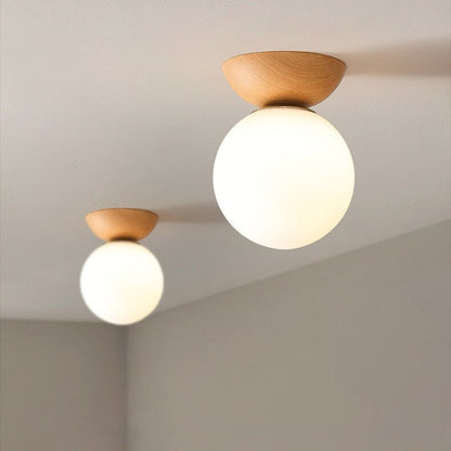 Wooden Base Globe Ceiling Light