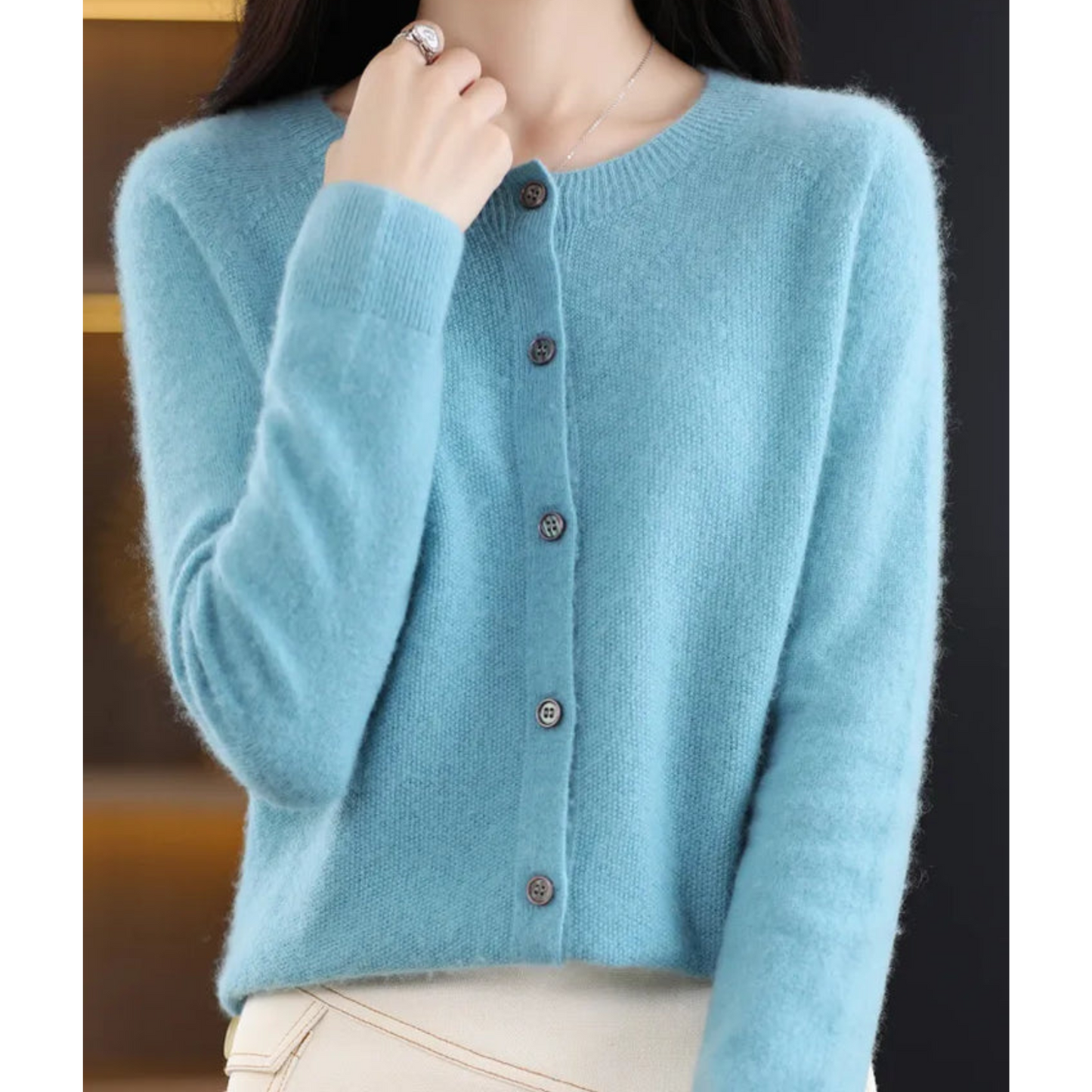 Round Buttoned Ribbed Cuffed Relaxed Cardigan