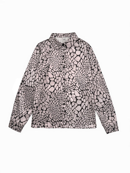Patterned Collared Buttoned Cuffed Loose Straight Blouse