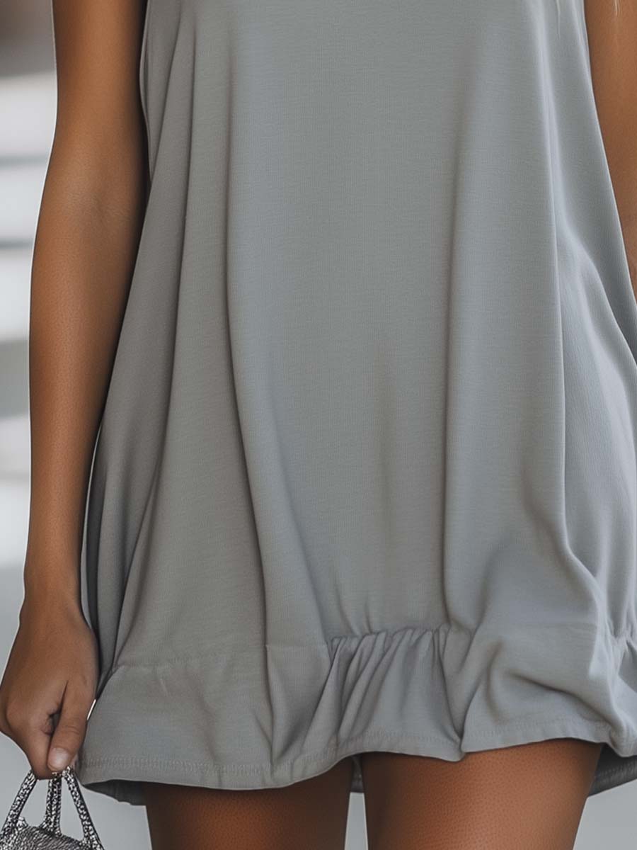 Sleeveless Hooded Flared Gathered Ruffled Mini Dress