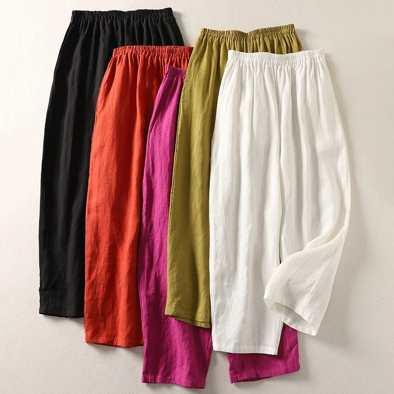 Gathered Loose Wide Solid Full Trouser