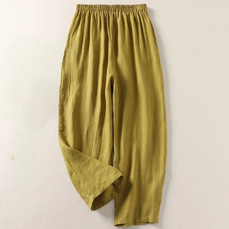 Gathered Loose Wide Solid Full Trouser
