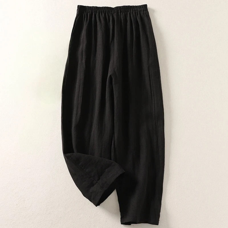 Gathered Loose Wide Solid Full Trouser