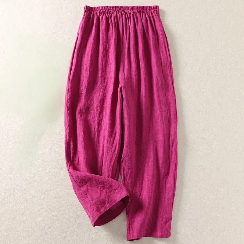 Gathered Loose Wide Solid Full Trouser