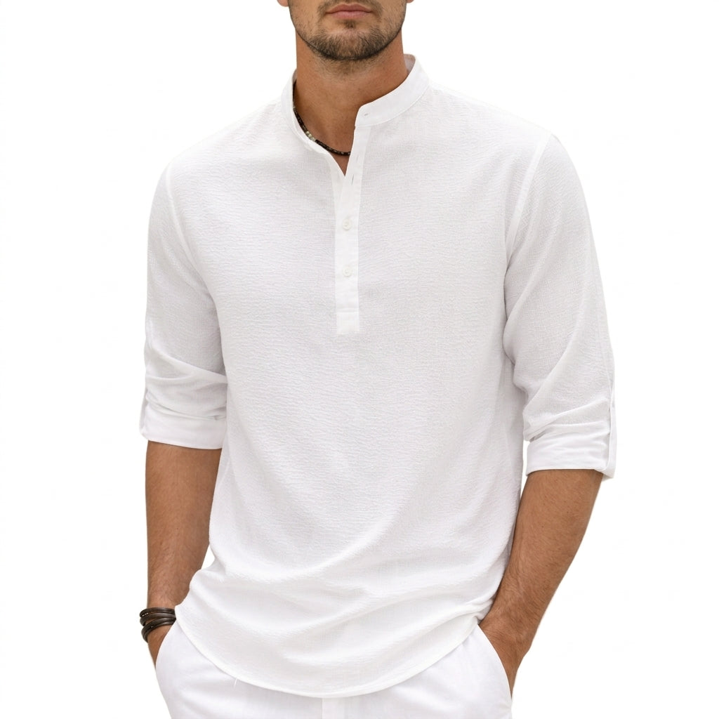 Banded Buttoned Tabbed Curved Relaxed Shirt