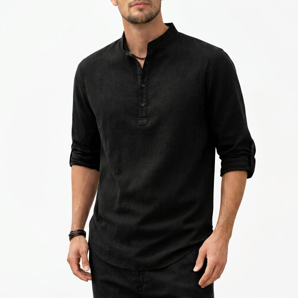 Banded Buttoned Tabbed Curved Relaxed Shirt