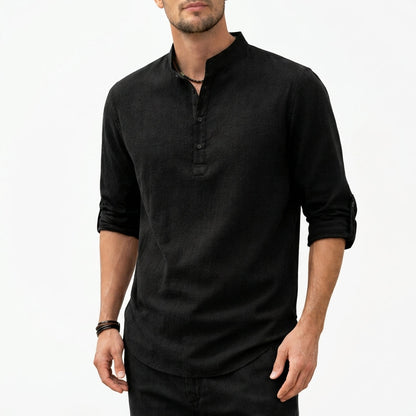 Banded Buttoned Tabbed Curved Relaxed Shirt