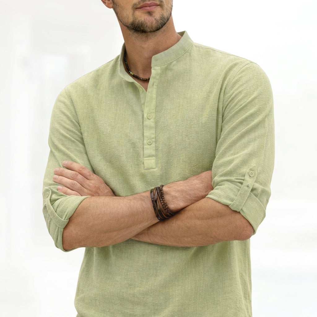 Banded Buttoned Tabbed Curved Relaxed Shirt