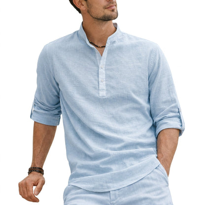 Banded Buttoned Tabbed Curved Relaxed Shirt