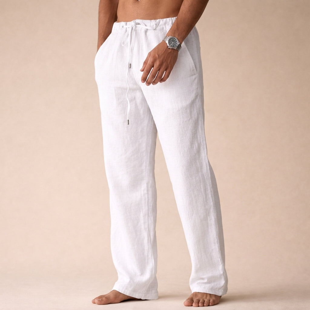 Cinched Gathered Pocketed Relaxed Straight Long Trouser