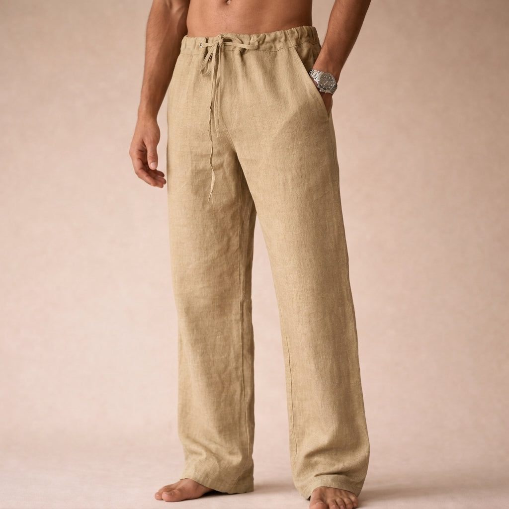 Cinched Gathered Pocketed Relaxed Straight Long Trouser