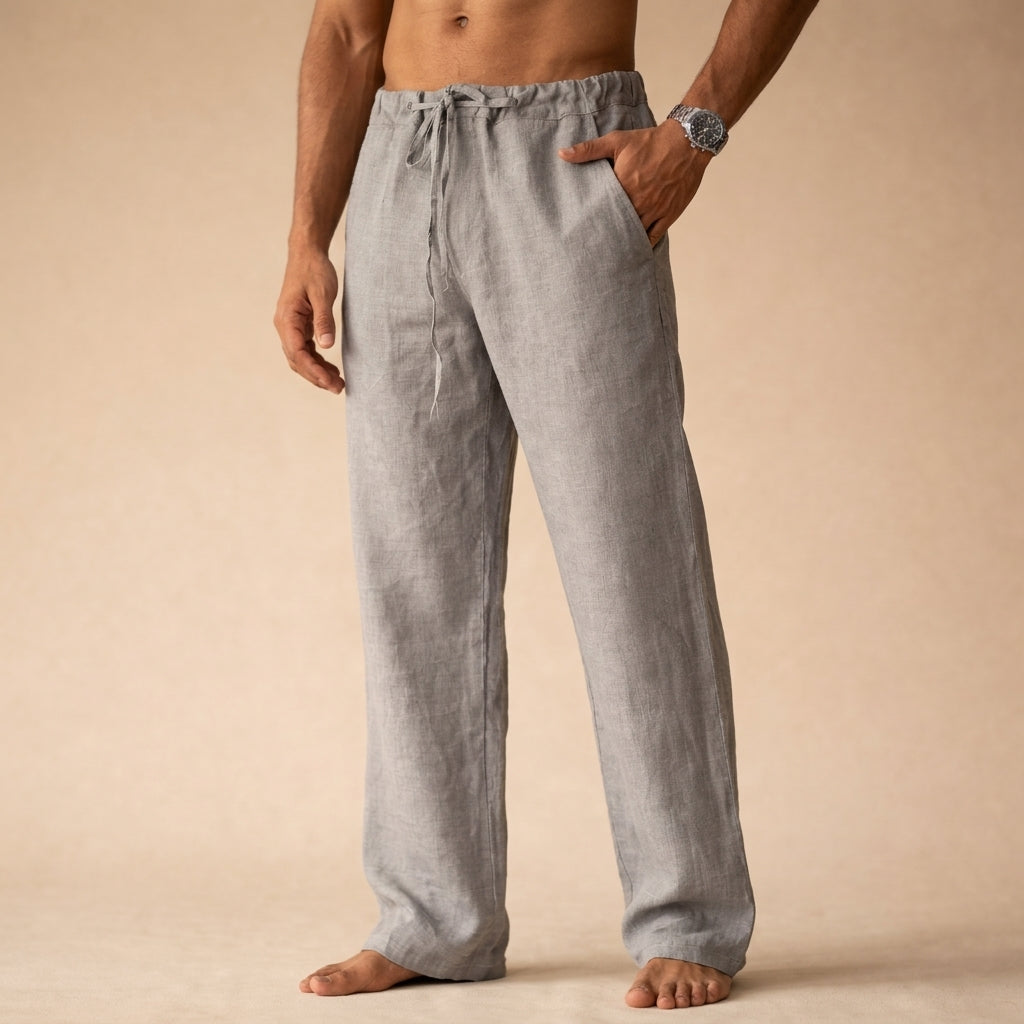 Cinched Gathered Pocketed Relaxed Straight Long Trouser