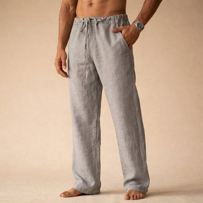 Cinched Gathered Pocketed Relaxed Straight Long Trouser
