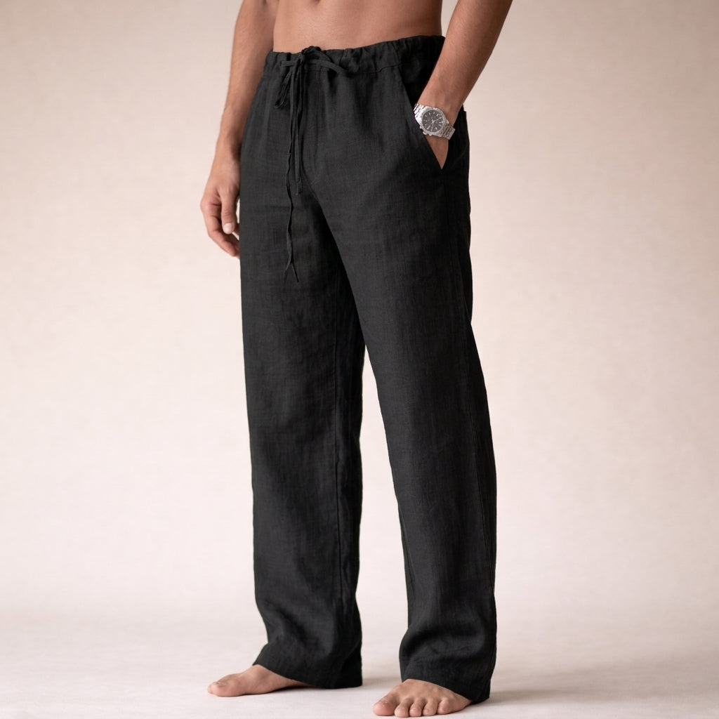 Cinched Gathered Pocketed Relaxed Straight Long Trouser
