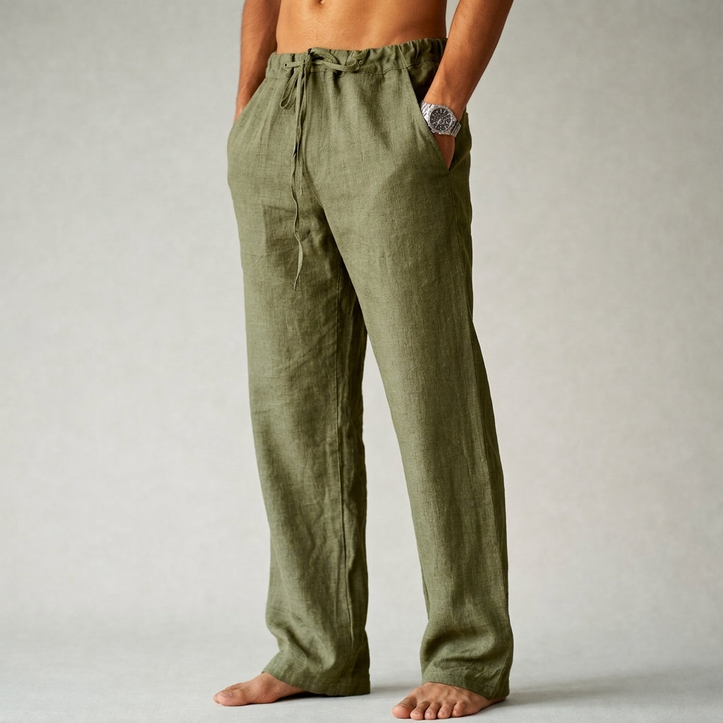 Cinched Gathered Pocketed Relaxed Straight Long Trouser