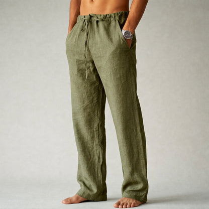 Cinched Gathered Pocketed Relaxed Straight Long Trouser