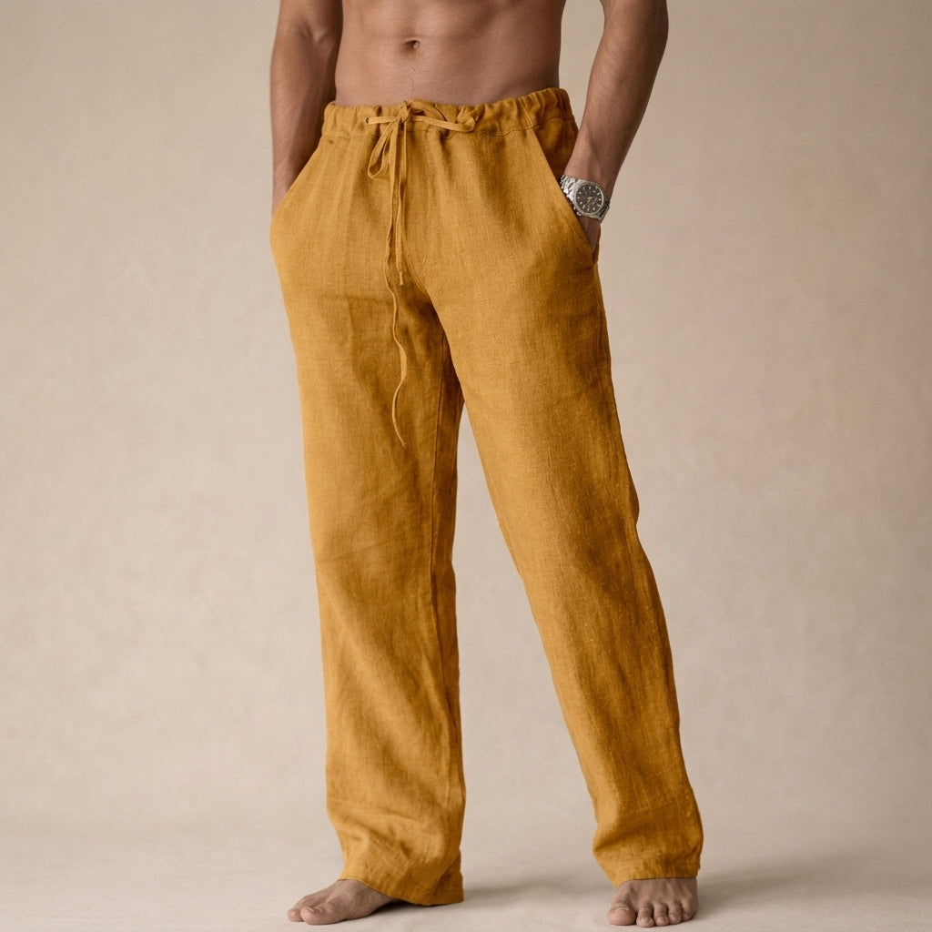 Cinched Gathered Pocketed Relaxed Straight Long Trouser