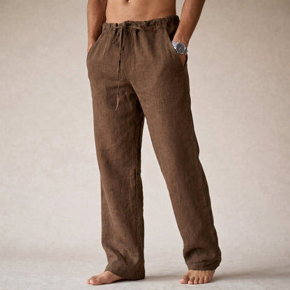 Cinched Gathered Pocketed Relaxed Straight Long Trouser