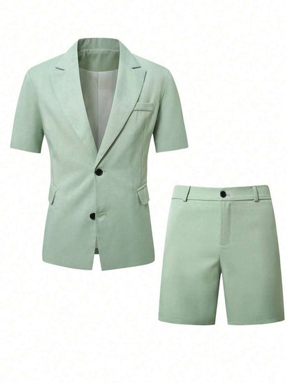 Short Sleeve Lapel Structured Buttoned Pocketed Set