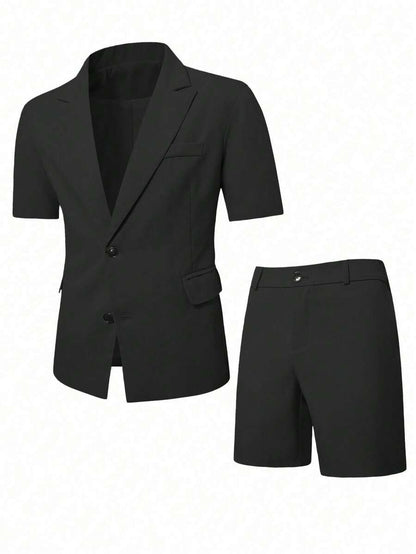 Short Sleeve Lapel Structured Buttoned Pocketed Set