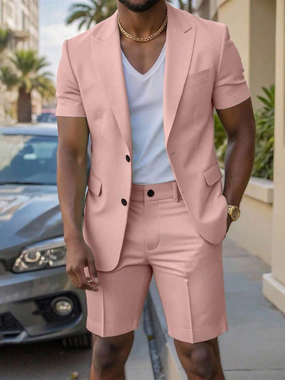 Short Sleeve Lapel Structured Buttoned Pocketed Set