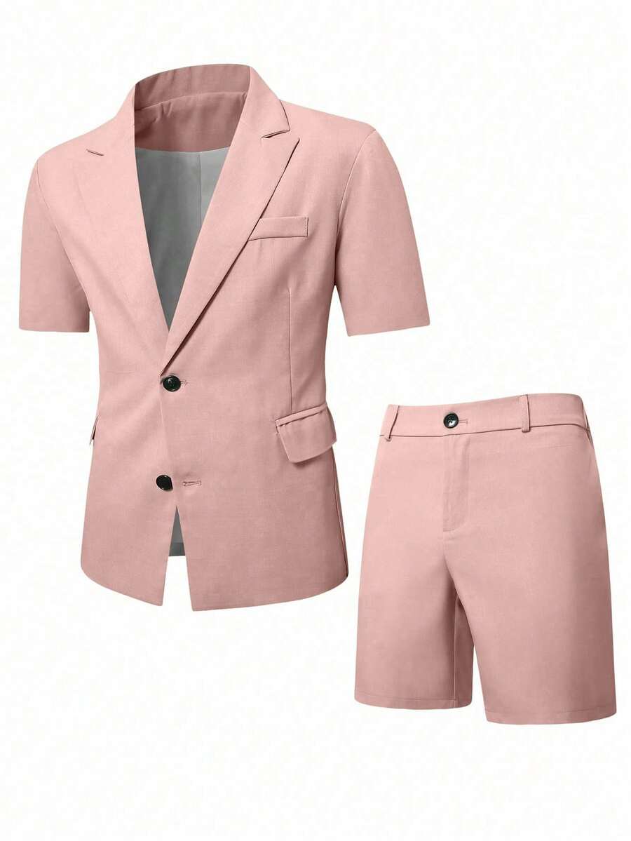 Short Sleeve Lapel Structured Buttoned Pocketed Set