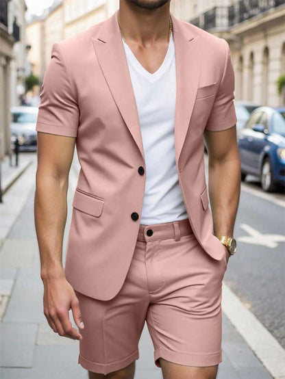 Short Sleeve Lapel Structured Buttoned Pocketed Set