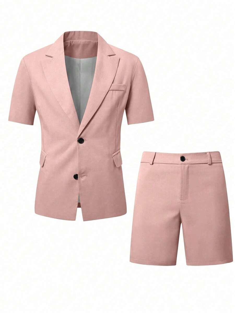 Short Sleeve Lapel Structured Buttoned Pocketed Set