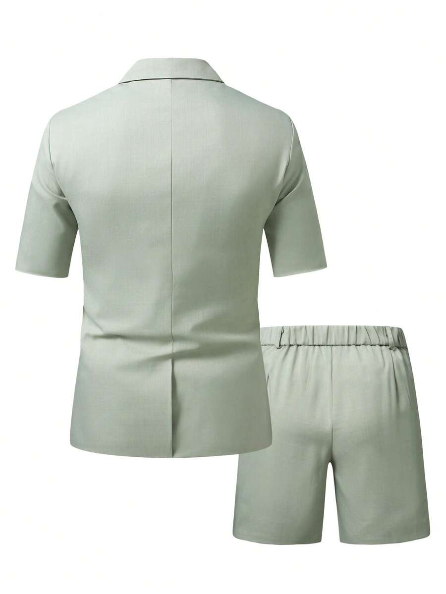 Short Sleeve Lapel Structured Buttoned Pocketed Set