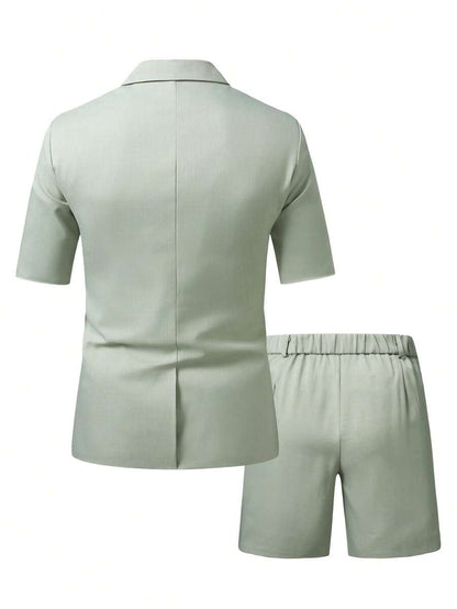Short Sleeve Lapel Structured Buttoned Pocketed Set