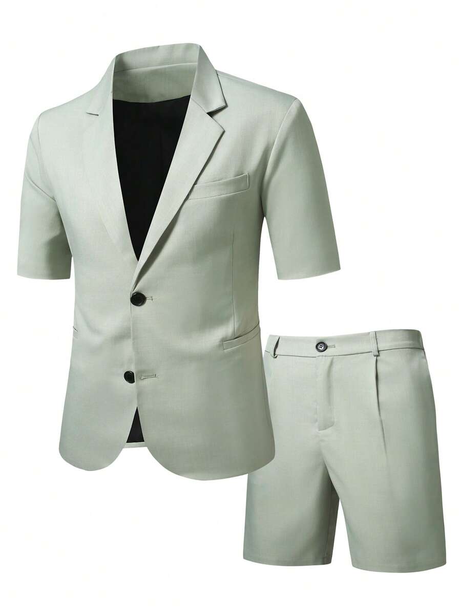Short Sleeve Lapel Structured Buttoned Pocketed Set