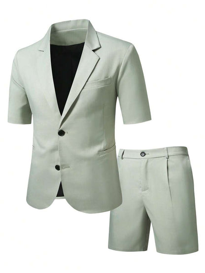 Short Sleeve Lapel Structured Buttoned Pocketed Set