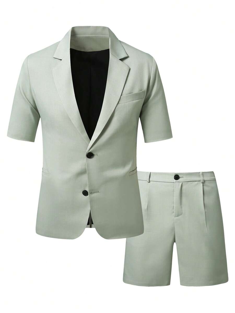 Short Sleeve Lapel Structured Buttoned Pocketed Set