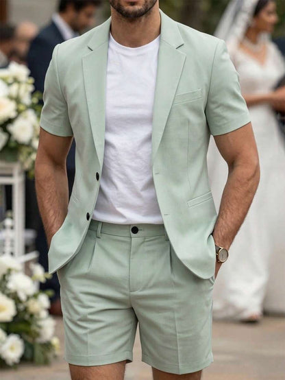 Short Sleeve Lapel Structured Buttoned Pocketed Set