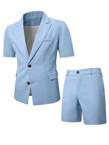 Short Sleeve Lapel Structured Buttoned Pocketed Set
