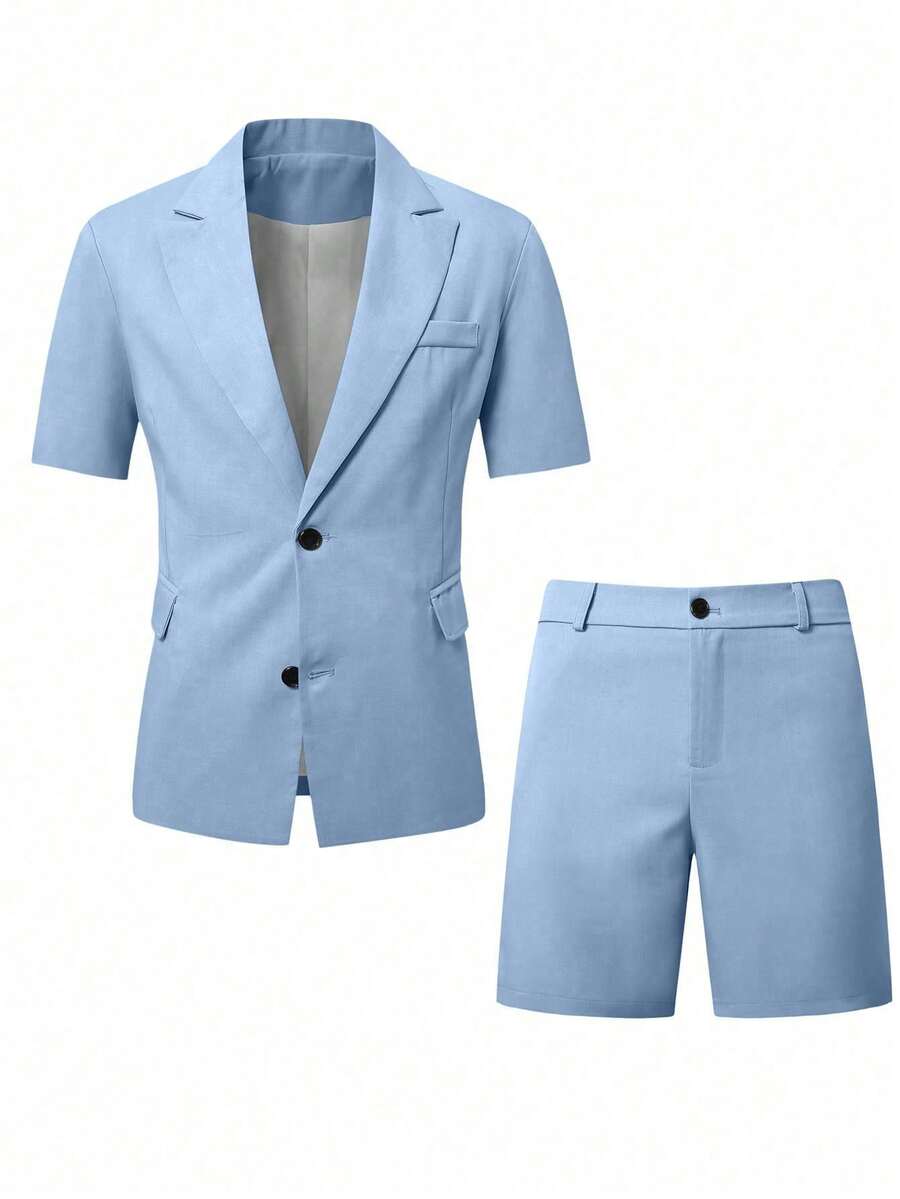Short Sleeve Lapel Structured Buttoned Pocketed Set