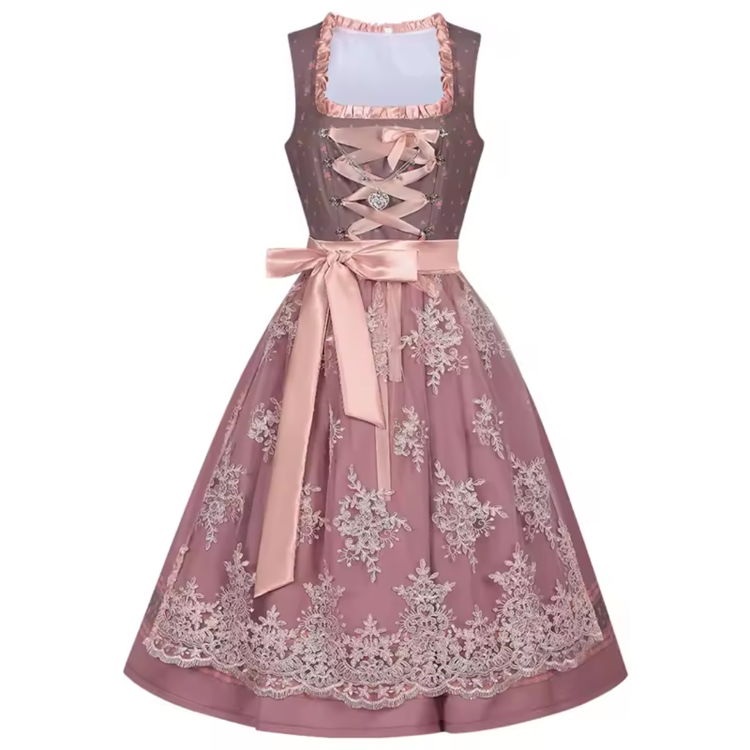 Women's Lace-Up Sweetheart Neckline Floral Embroidered Dirndl Dress