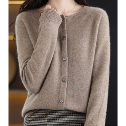 Round Buttoned Ribbed Cuffed Relaxed Cardigan