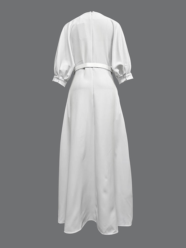 Belted Slit Maxi Paneled Structured Dress