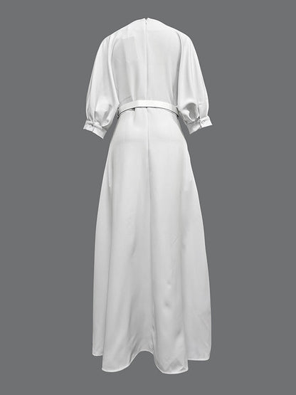 Belted Slit Maxi Paneled Structured Dress
