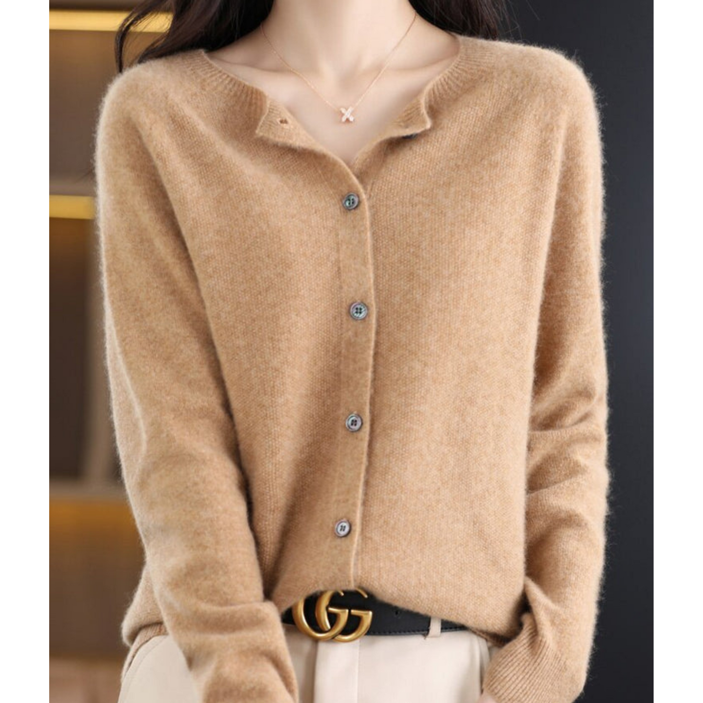 Round Buttoned Ribbed Cuffed Relaxed Cardigan