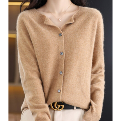 Round Buttoned Ribbed Cuffed Relaxed Cardigan