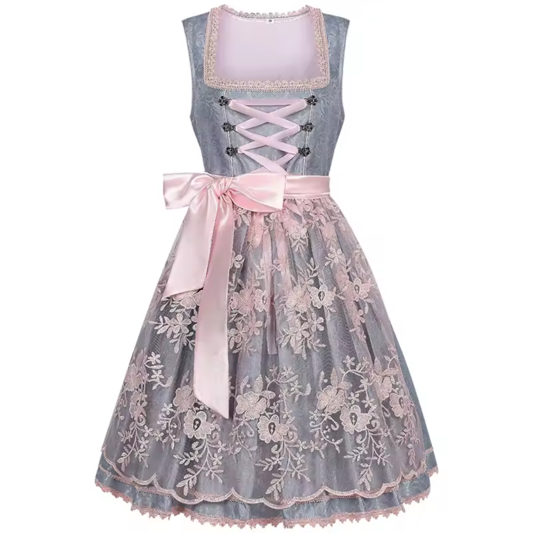 Women's Lace-Up Sweetheart Neckline Floral Embroidered Dirndl Dress