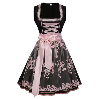 Women's Lace-Up Sweetheart Neckline Floral Embroidered Dirndl Dress